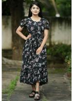 Georgette Black Beach Wear Printed Readymade Maxi Dress